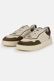 Leather And Velvet Sneakers, Taupe, hi-res