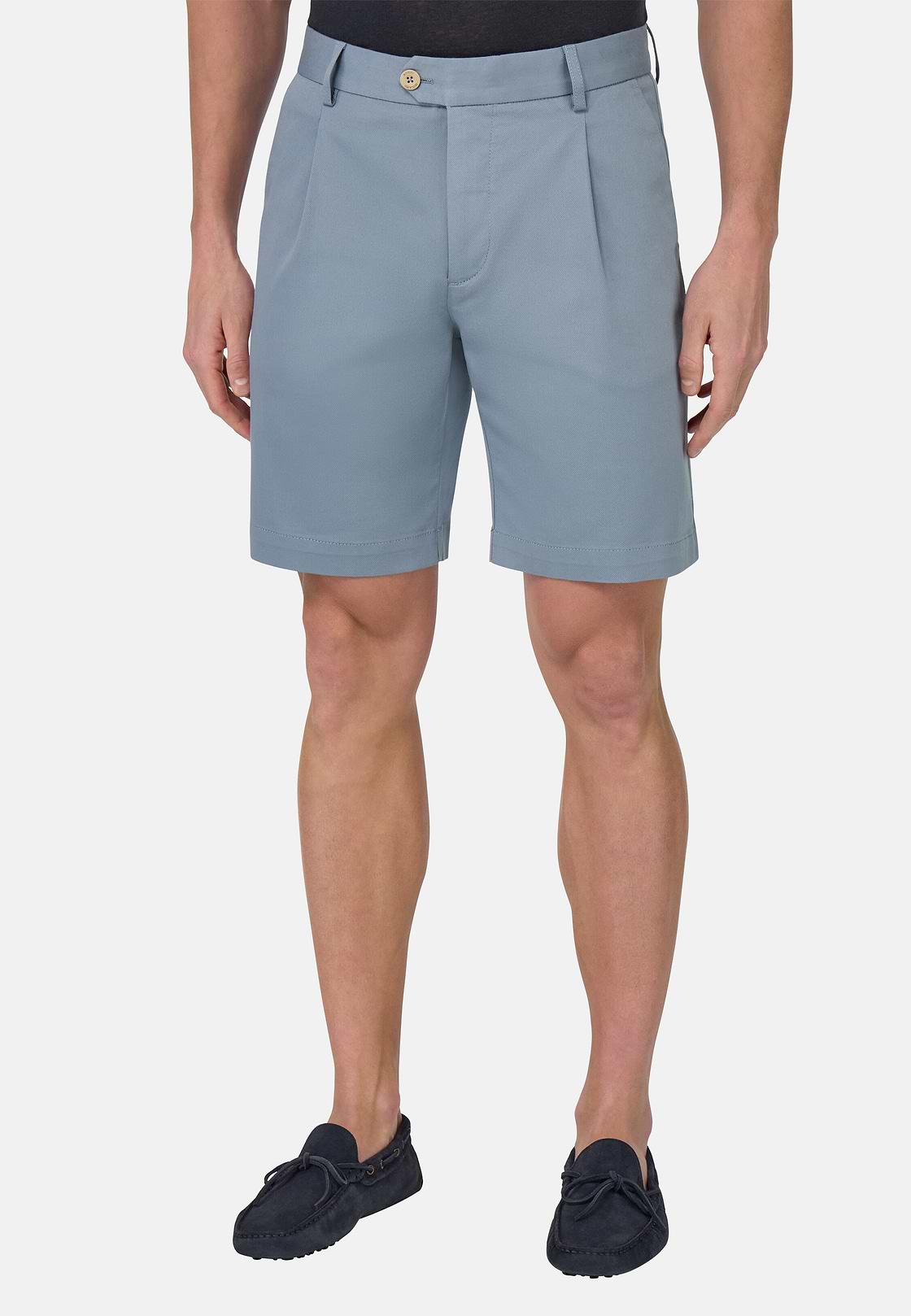Stretch Cotton and Tencel Bermuda Shorts, Indigo, hi-res