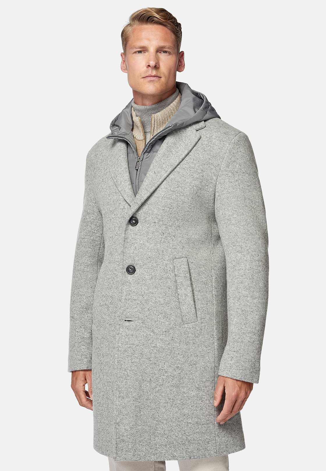 Manteau En Jersey De Laine Avec Plastron, Gris, hi-res
