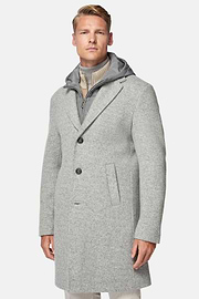 Manteau En Jersey De Laine Avec Plastron, Gris, hi-res