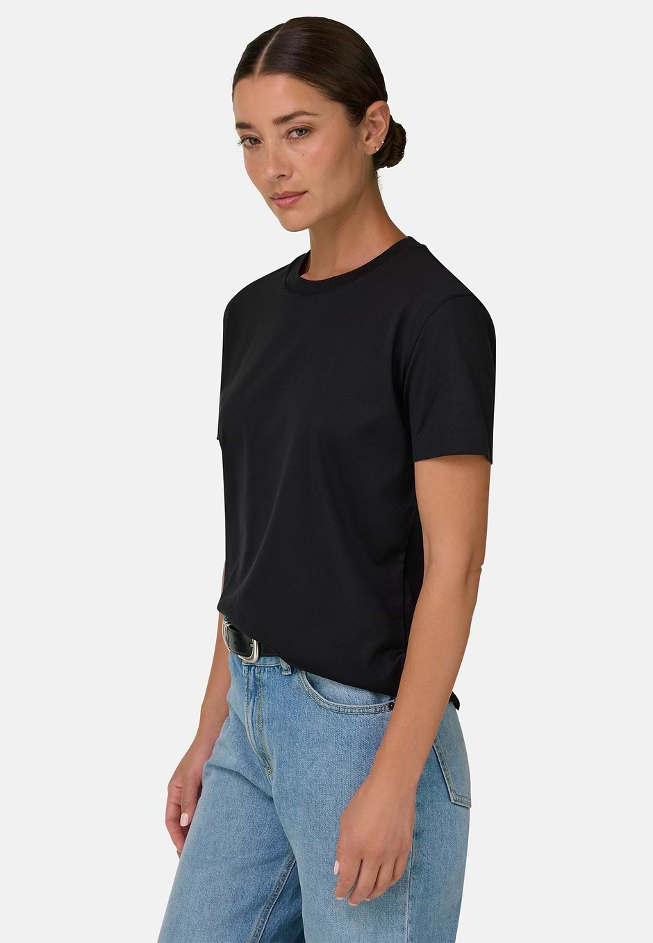 T-Shirt aus Baumwolle-Seide, Schwarz, hi-res