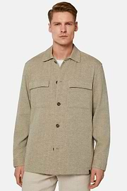 Linen Cotton Shirt Jacket, Taupe, hi-res