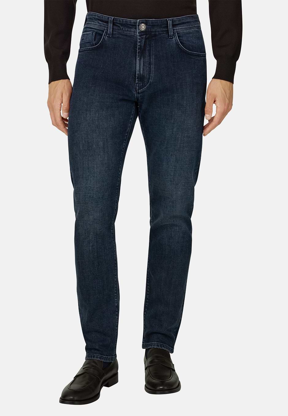 Jeans in Stretch Blue Black Denim, Dark Blue, hi-res
