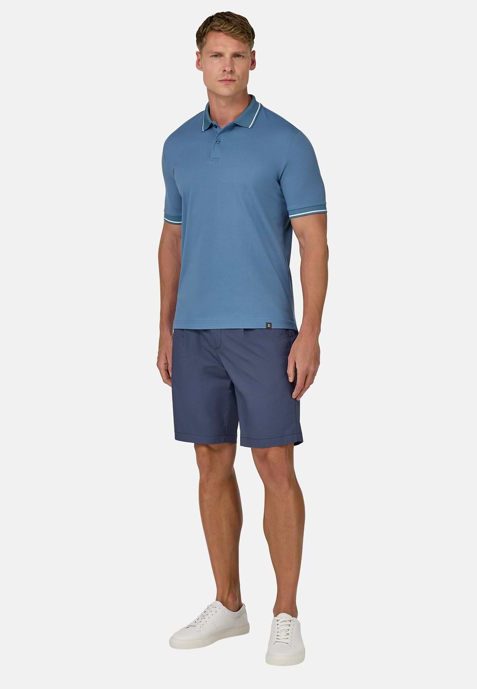 Cotton Blend Piqué Polo Shirt, Air-blue, hi-res
