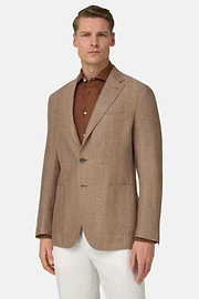 Herringbone Linen and Wool Jacket, Taupe, thumb, 1