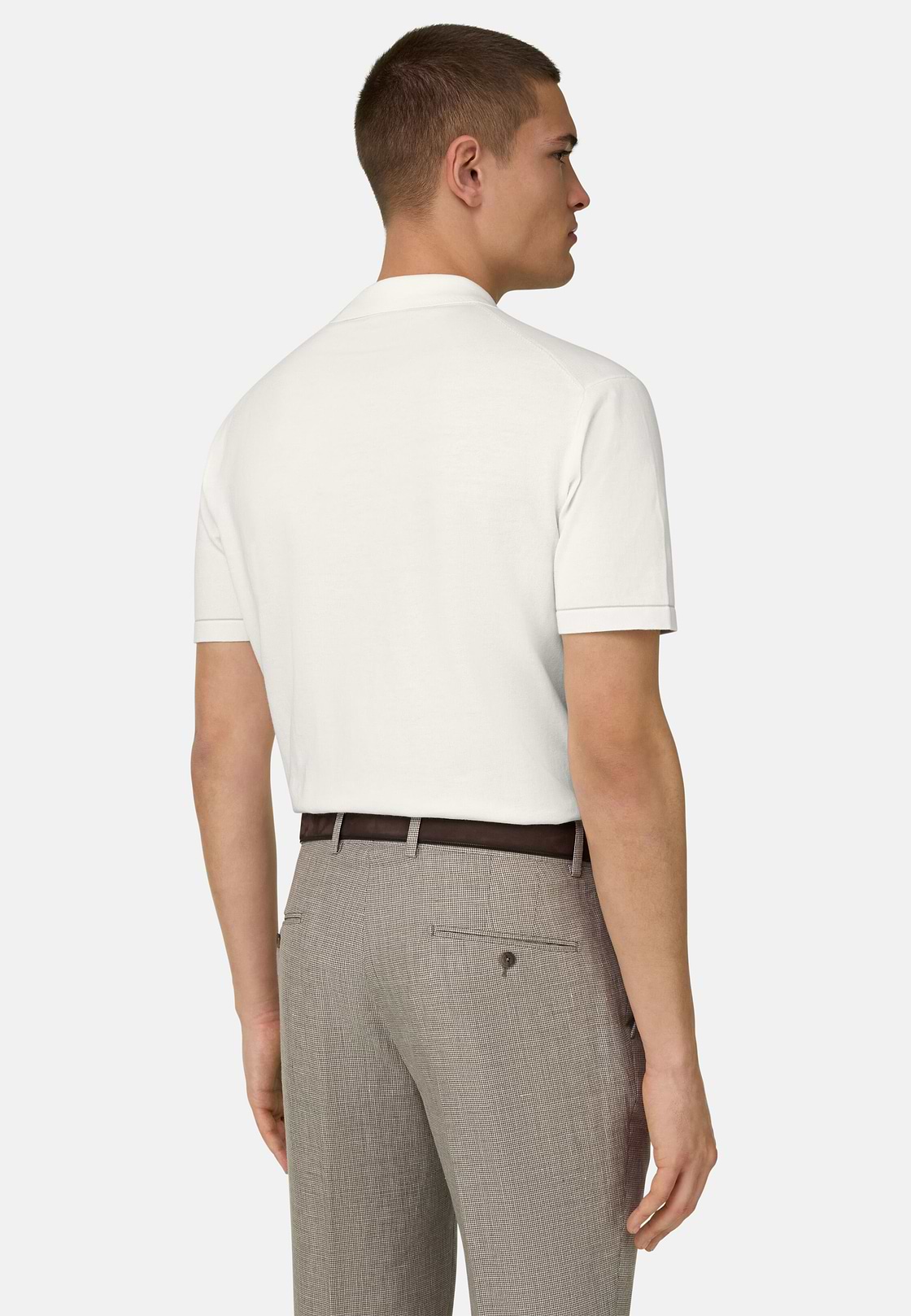 Strick-Poloshirt Aus Baumwollkrepp, Weiß, hi-res, 3