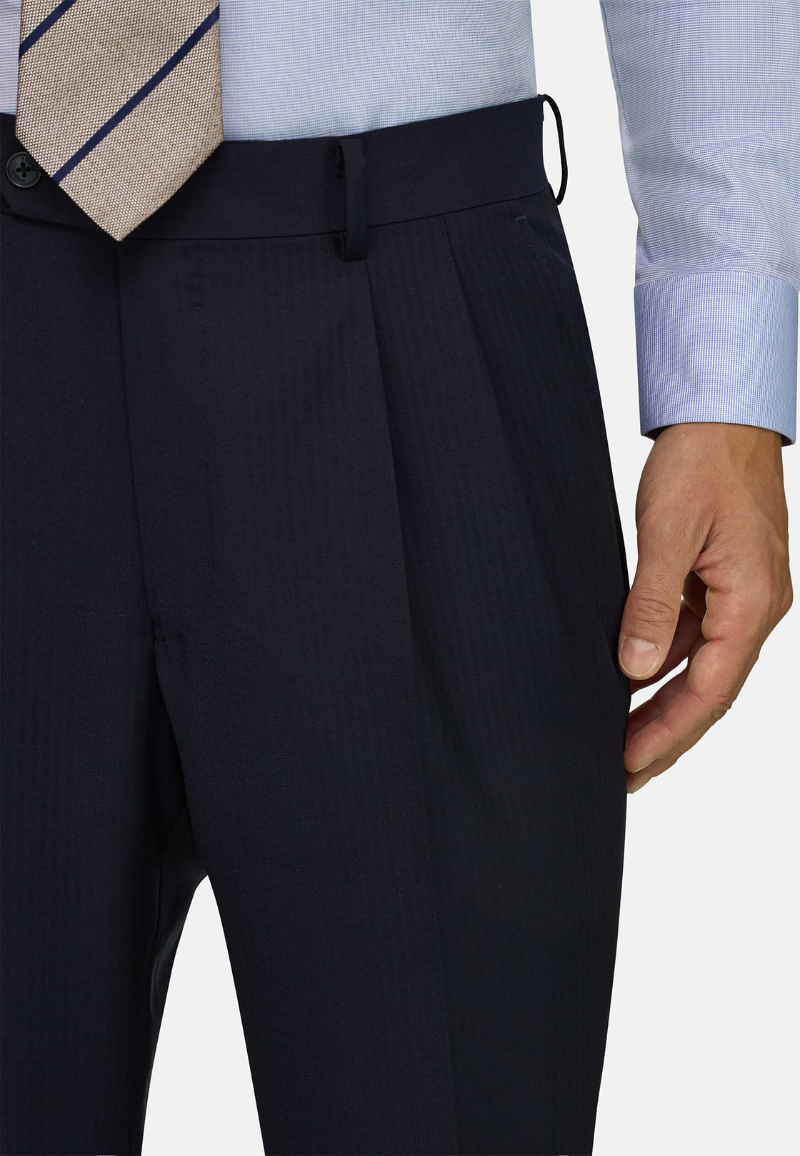 Suit Herringbone Double-Breasted 100% Wool, Navy blue, hi-res, 3