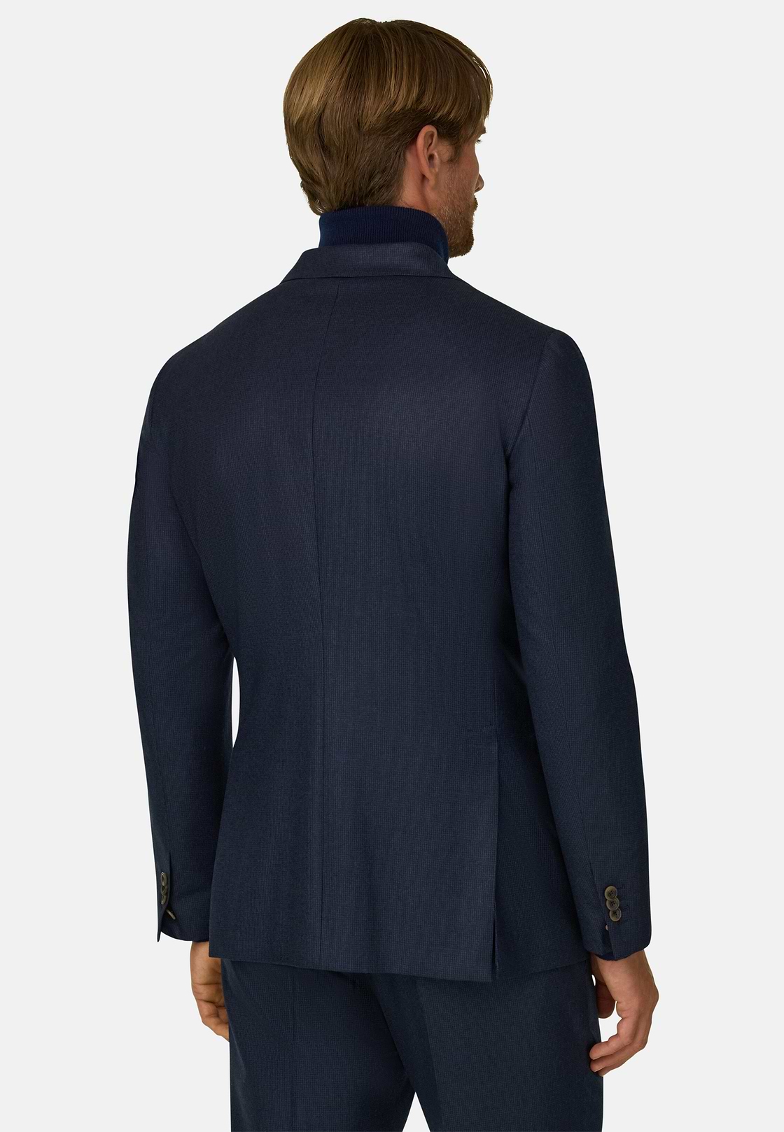 Suit Double-Breasted Patterned Wool Flannel, Navy blue, hi-res, 5