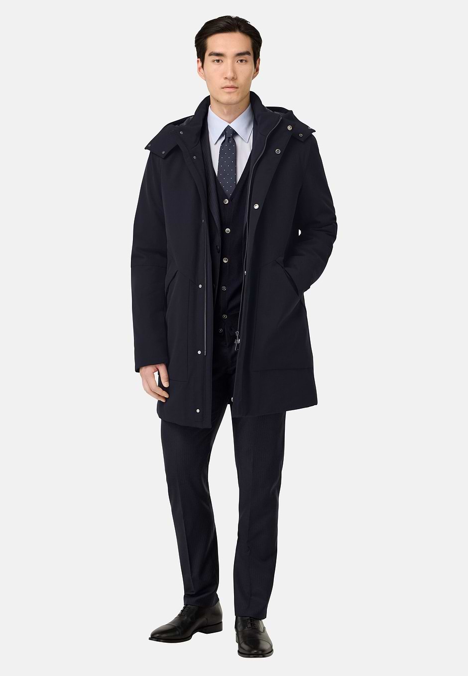 Parka In Padded Technical Fabric, Navy blue, hi-res