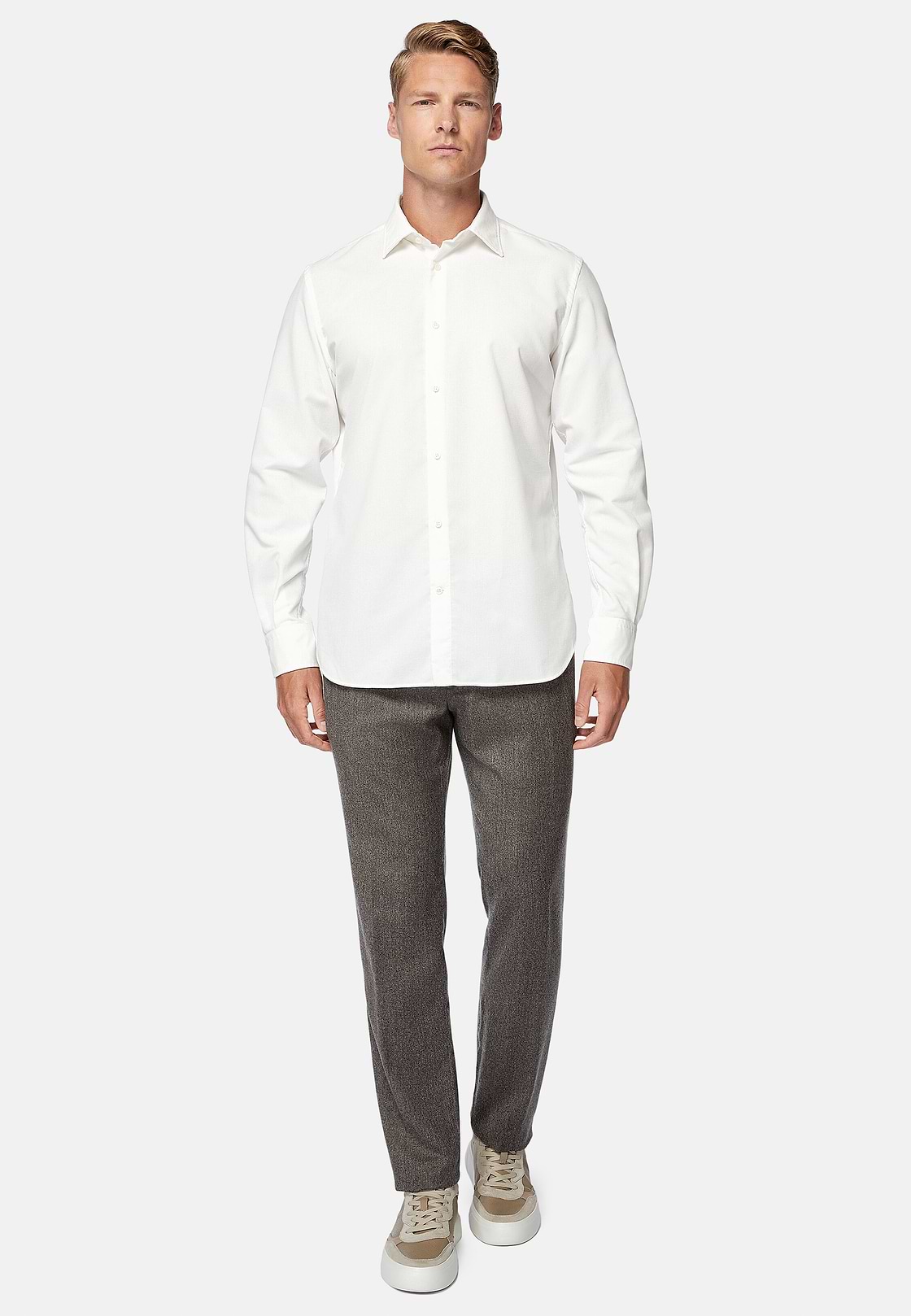 Camisa De Terciopelo De Algodón Regular Fit, Crema, hi-res