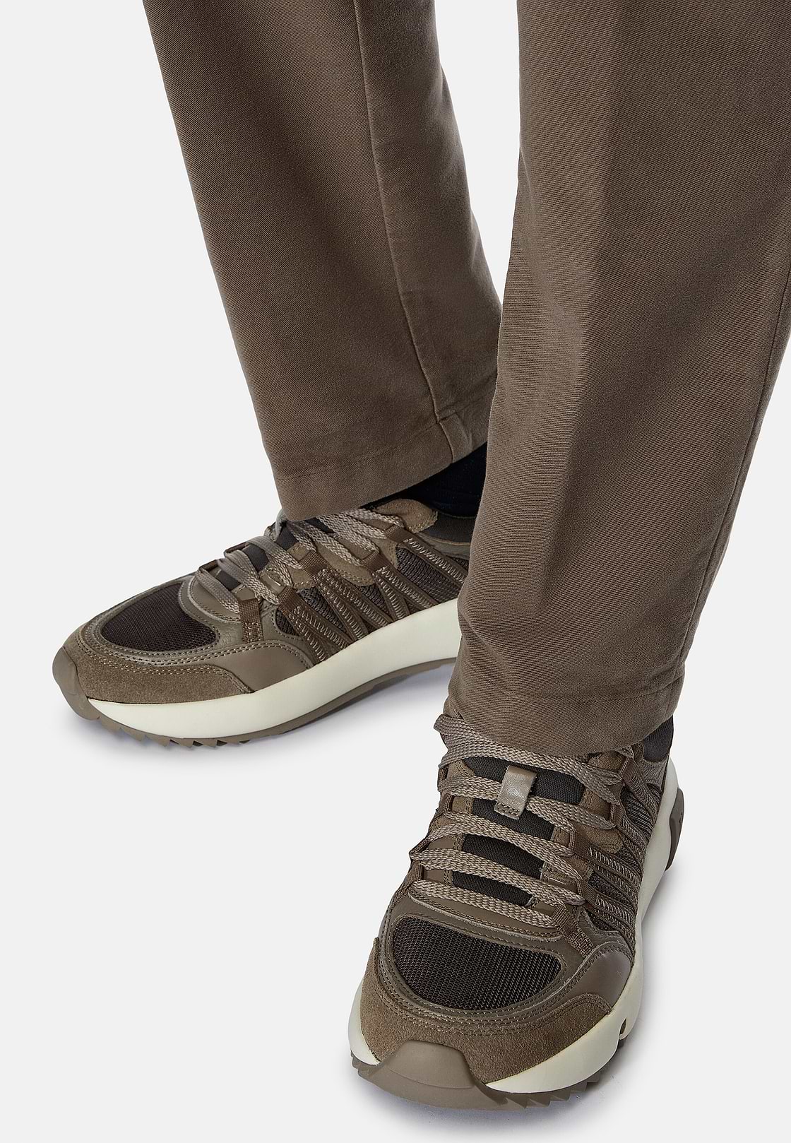 Technical Fabric and Leather Trainers, Taupe, hi-res