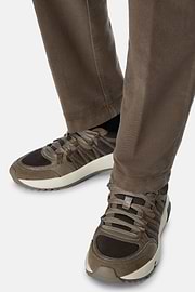 Technical Fabric and Leather Trainers, Taupe, hi-res