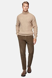 Sand Mixed Knit Polo Neck Jumper In Merino Wool, Sand, hi-res