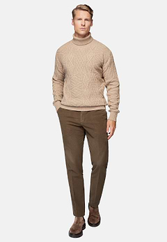 Sand Mixed Knit Polo Neck Jumper In Merino Wool