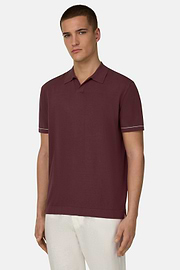 Strick-Poloshirt Aus Baumwollkrepp, Burgundy, thumb, 1