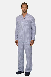 Pajama Pinstripe Cotton Poplin, Navy blue, thumb, 2