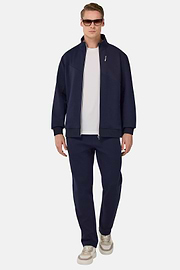 Sweat-Shirt Full Zip En Mélange Coton Et Scuba Léger, bleu marine, hi-res