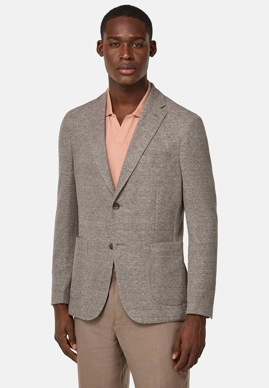 Chaqueta Jaspeada De Lino Algodón B Jersey, Taupe, hi-res