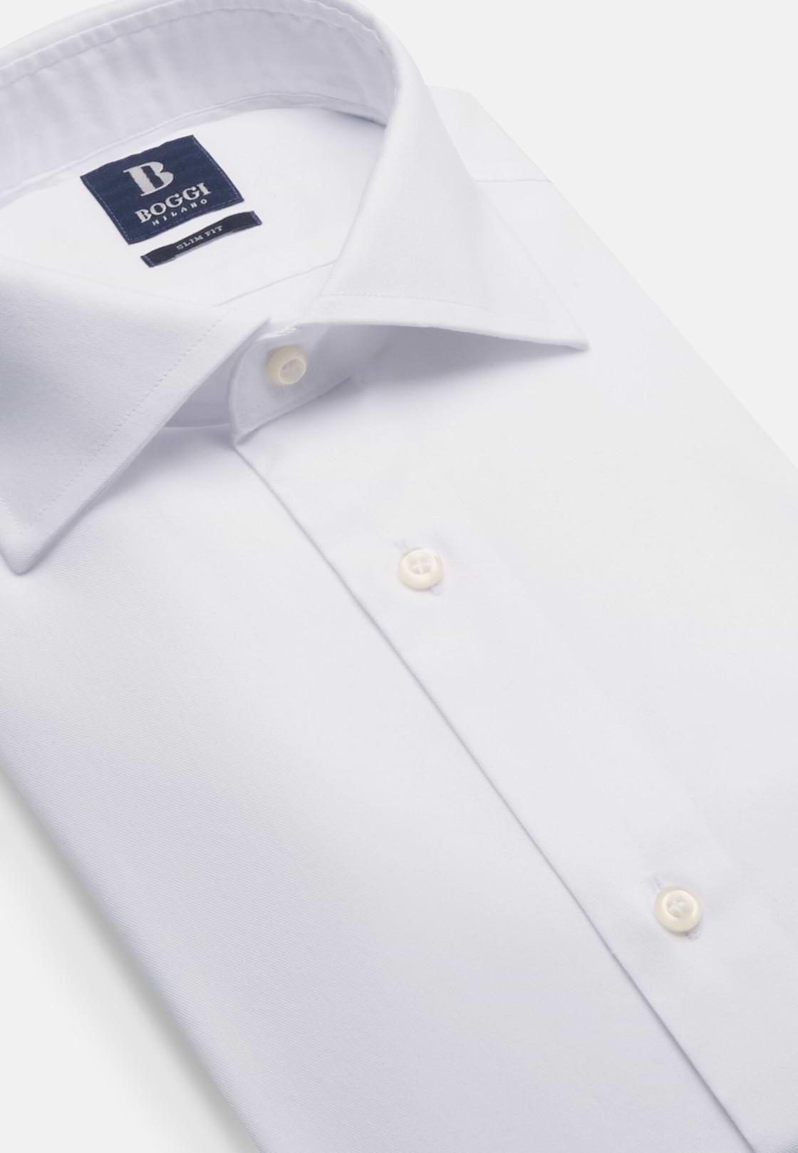Camicia Bianca In Twill Di Cotone Slim Fit, Bianco, hi-res