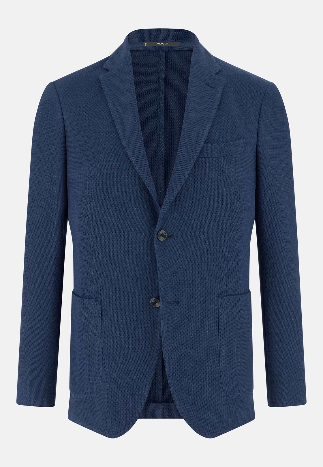 B Jersey Micro Textured Jacket in Pure Cotton, Medium Blue, hi-res, 5
