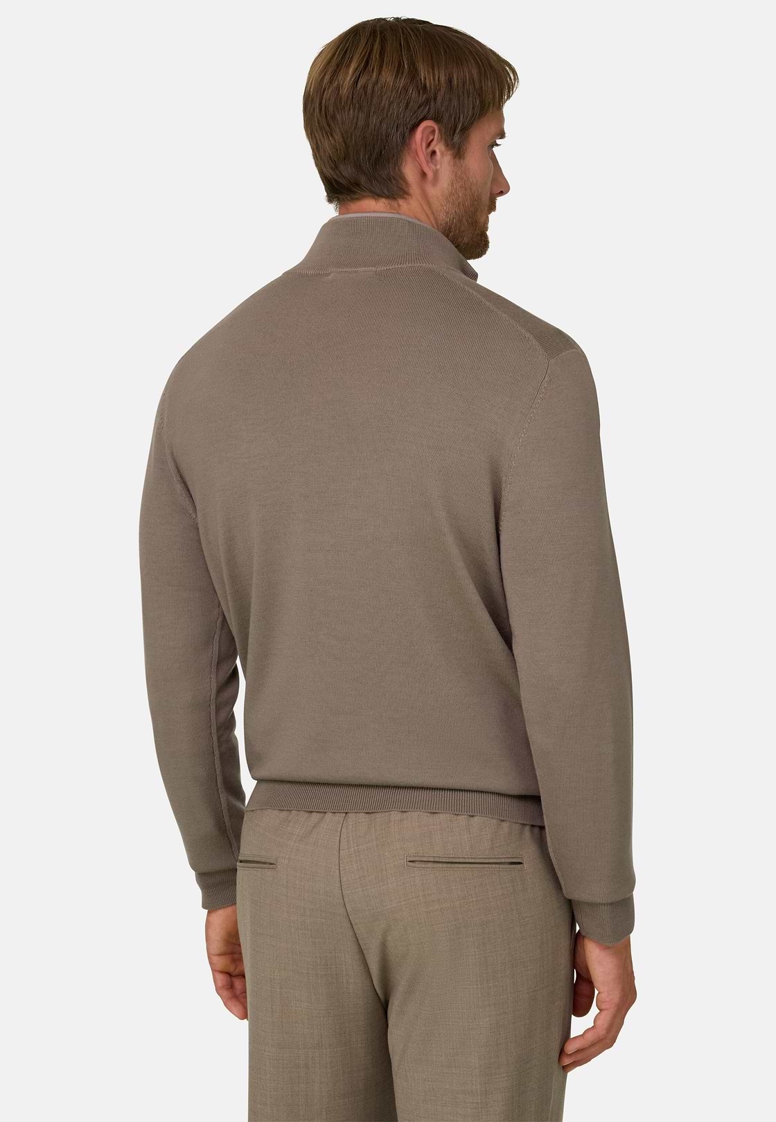 Quarter-Zip Jumper in Merino Wool, Taupe, hi-res, 4