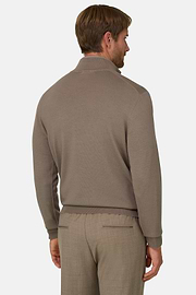 Quarter-Zip Jumper in Merino Wool, Taupe, thumb, 4