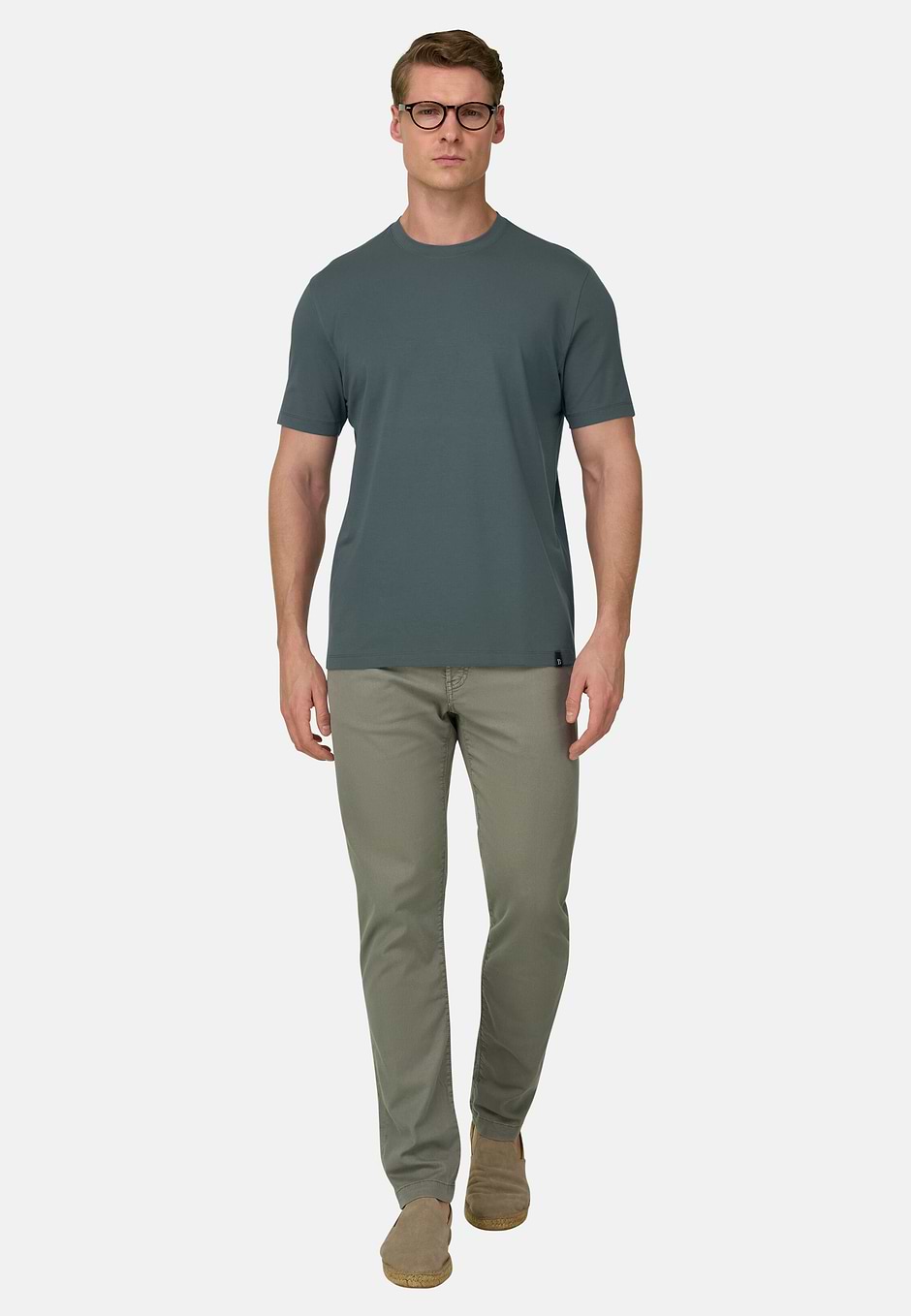 T-Shirt In Cotone Pima Elasticizzato, Verde, hi-res