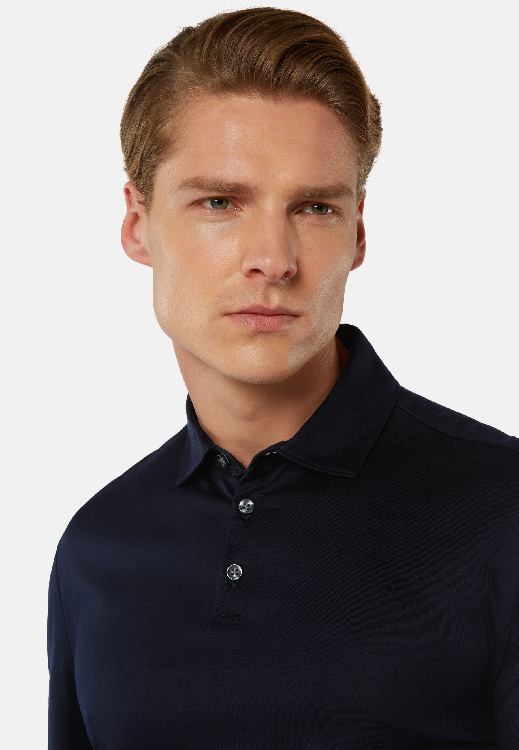 Polo In Jersey Di Cotone Pima Regular Fit Manica Lunga, Navy, hi-res