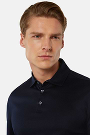 Polo In Jersey Di Cotone Pima Regular Fit Manica Lunga, Navy, hi-res
