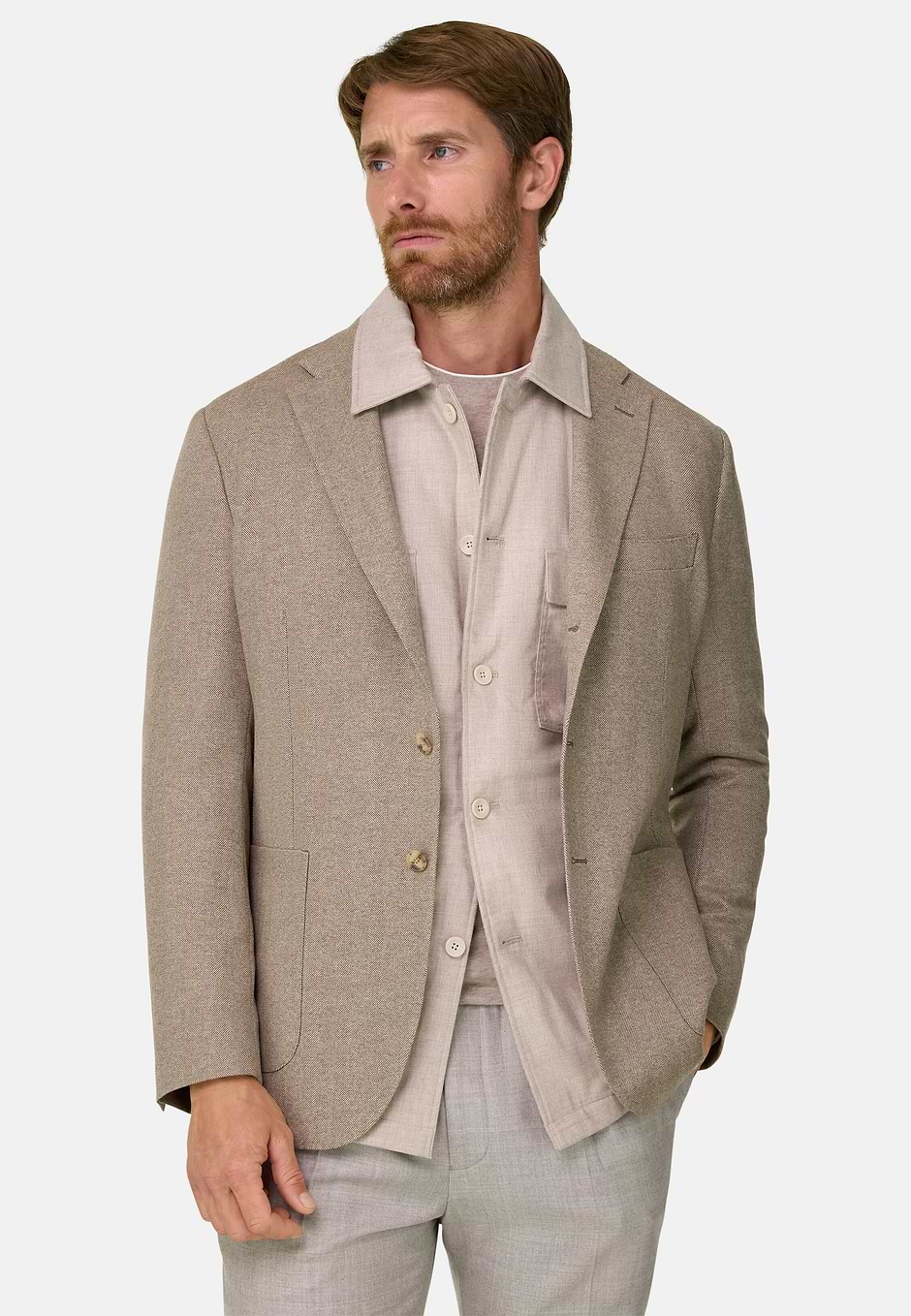 Veste Chevrons en Laine Cachemire, Taupe, hi-res