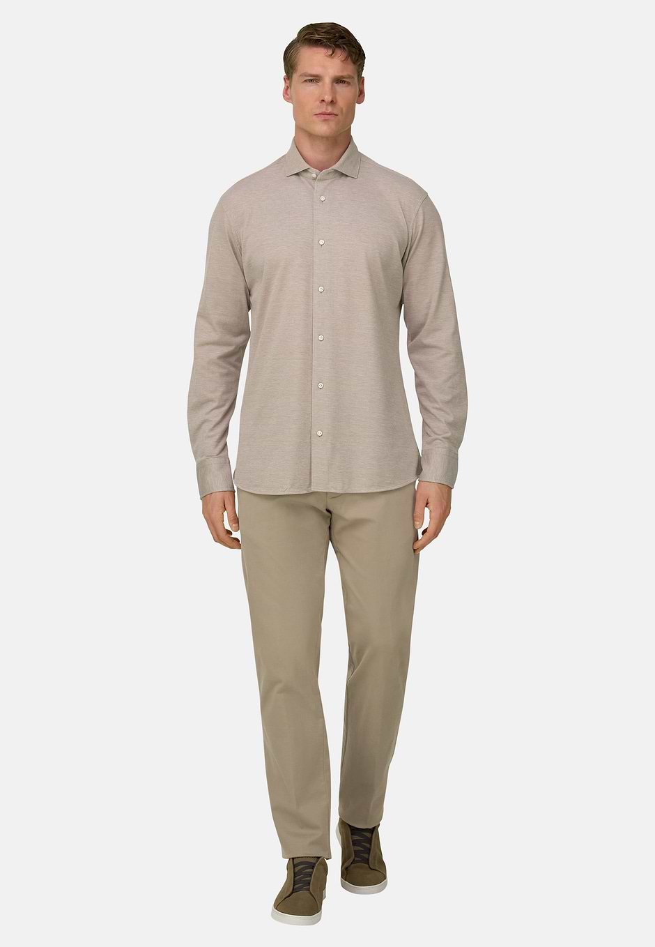 Polo Camicia In Pique, Taupe, hi-res