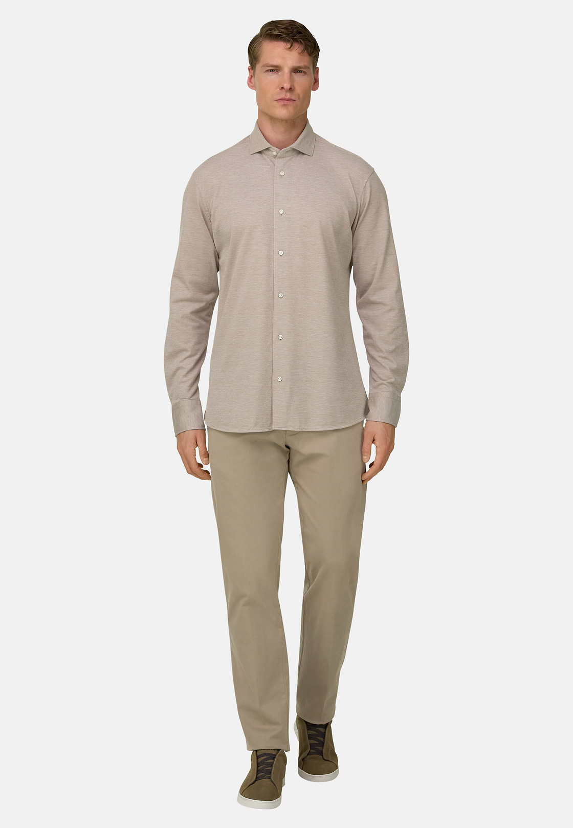 Polohemd Aus Piqué, Taupe, hi-res, 2