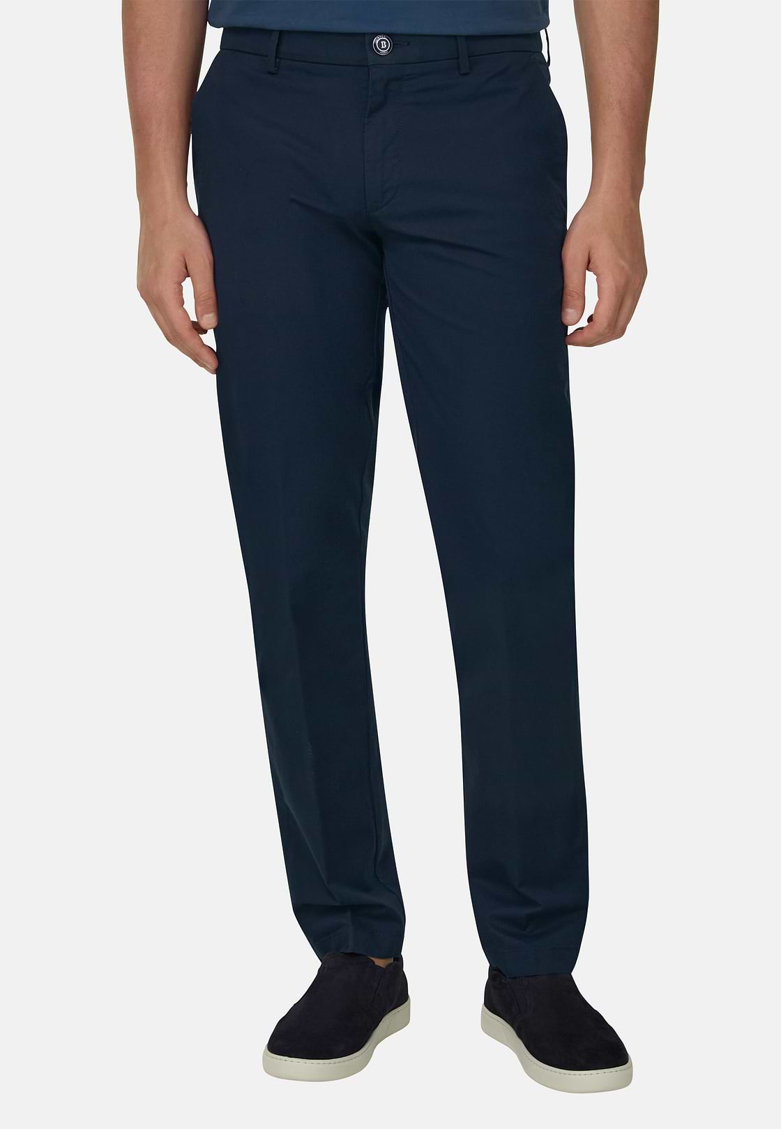 Stretch Cotton Trousers, Navy blue, hi-res, 2