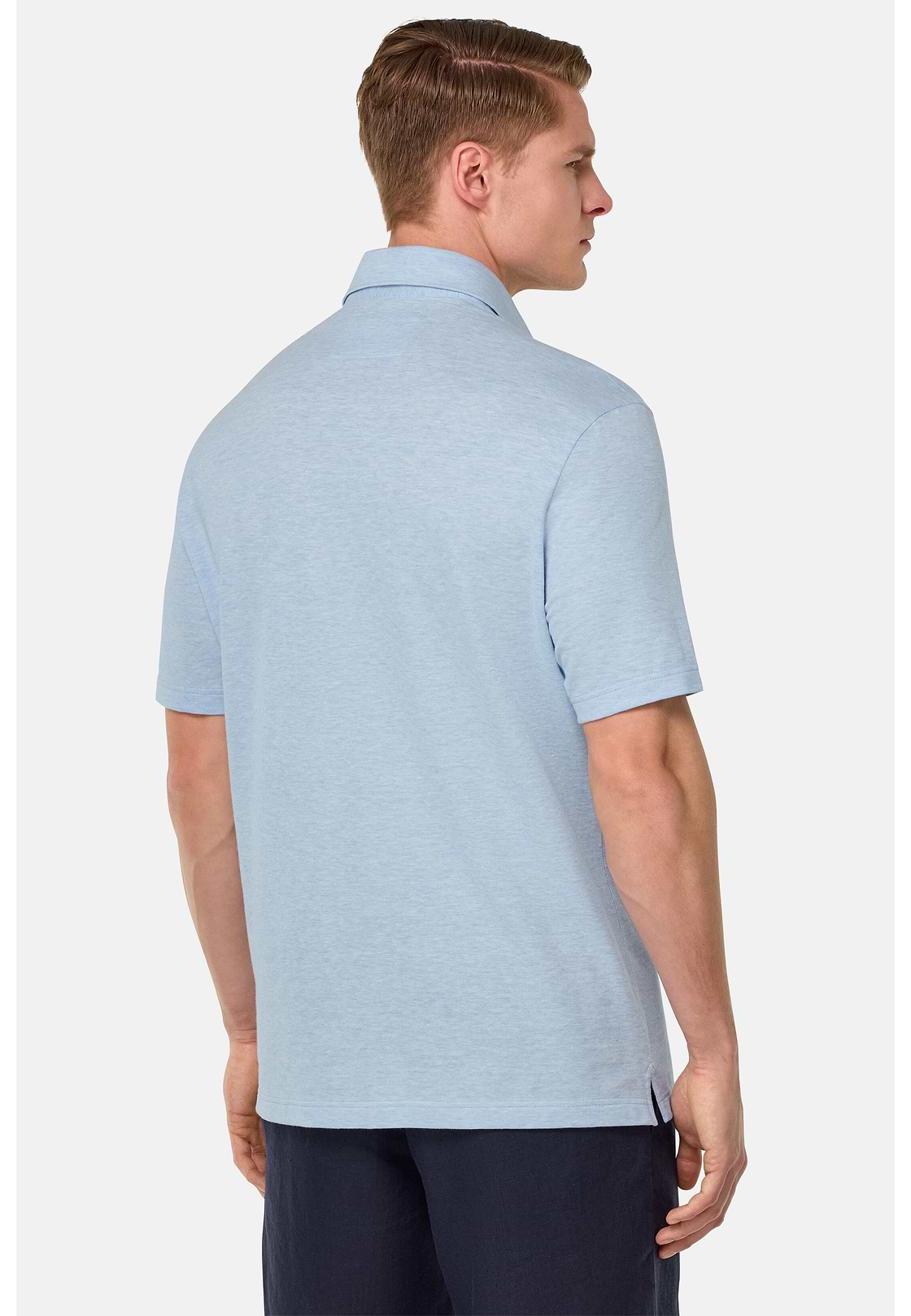 Cotton/Linen Piqué Polo Shirt, Light Blue, hi-res