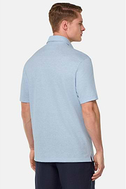 Cotton/Linen Piqué Polo Shirt, Light Blue, hi-res