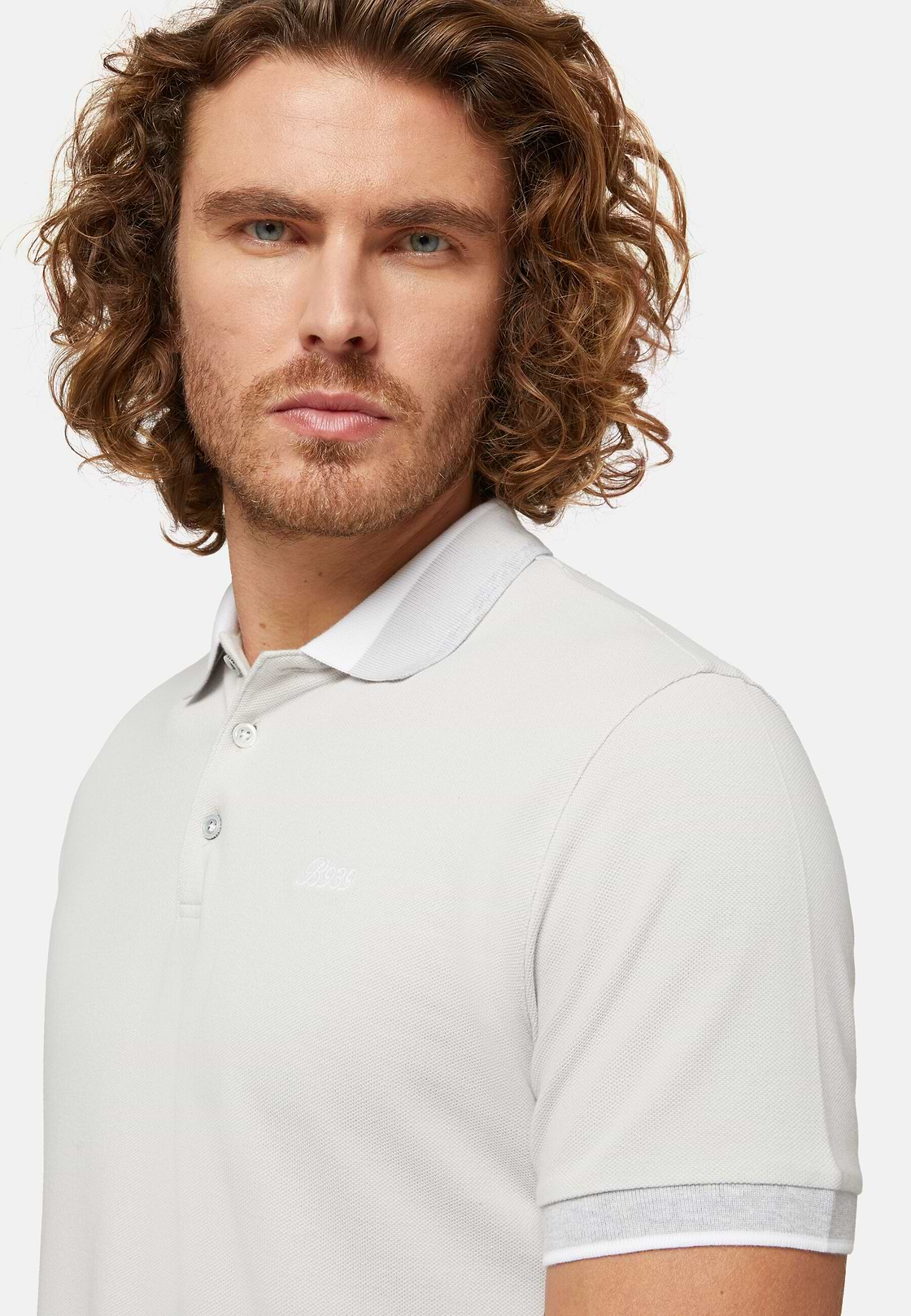 Organic Cotton Blend Piqué Polo Shirt, Ice, hi-res