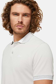 Organic Cotton Blend Piqué Polo Shirt, Ice, hi-res