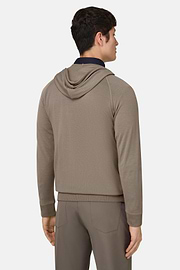 Full-Zip Knitted Hoodie in Superfine Wool, Taupe, thumb, 3