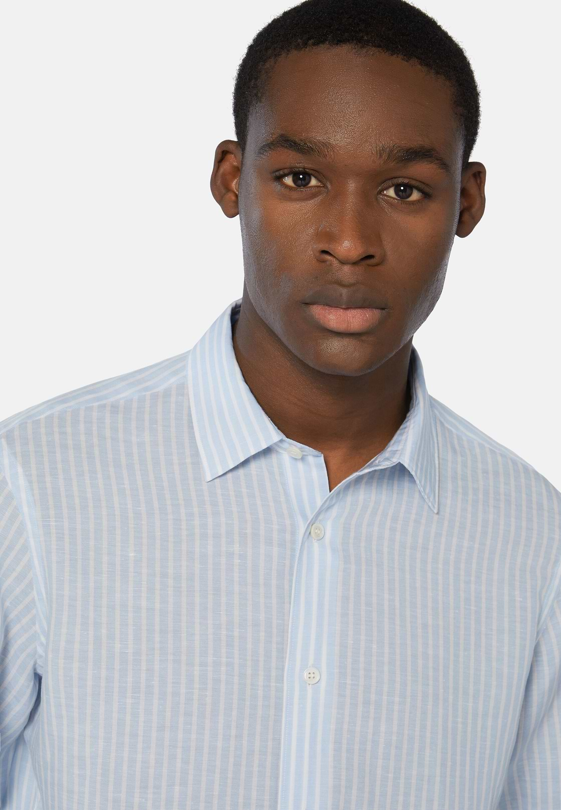 Regular Fit Sky Blue Striped Linen Tencel Shirt, Light Blue, hi-res