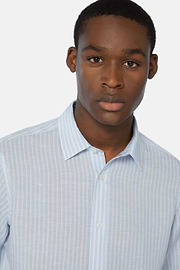 Regular Fit Sky Blue Striped Linen Tencel Shirt, Light Blue, hi-res