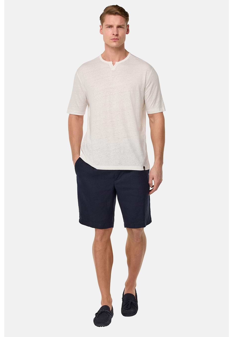 T-Shirt in Stretch Linen Jersey, White, hi-res