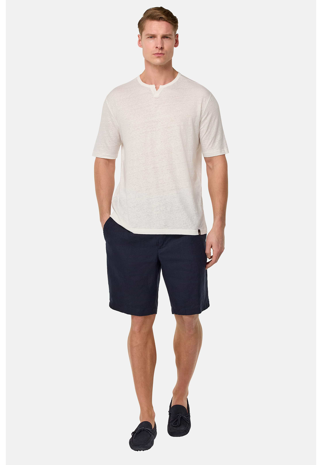 T-Shirt in Stretch Linen Jersey, White, hi-res