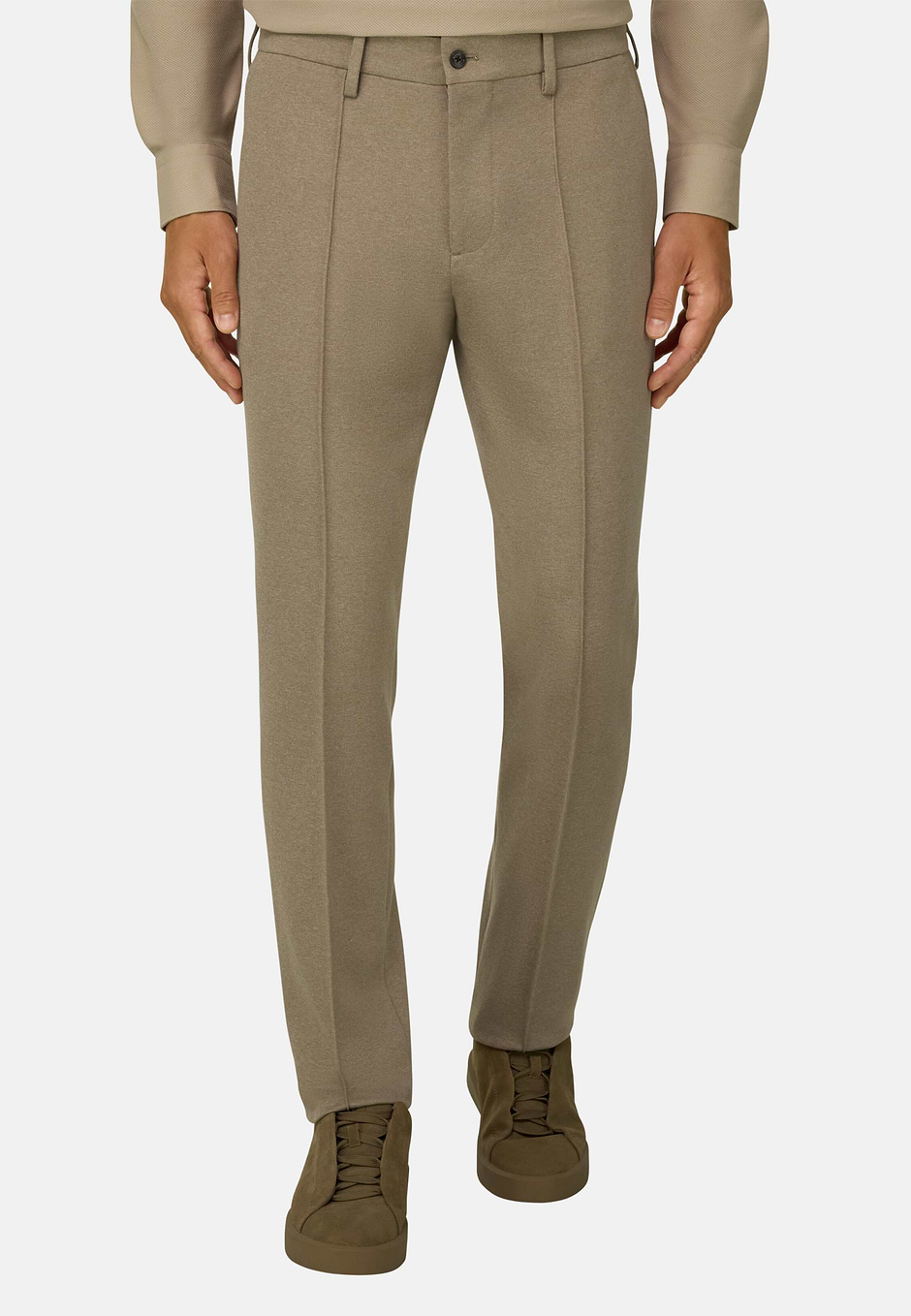Trousers in Cotton Blend Jersey, Taupe, hi-res