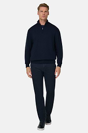 Trousers in Stretch Cotton Tencel, Navy blue, thumb, 2