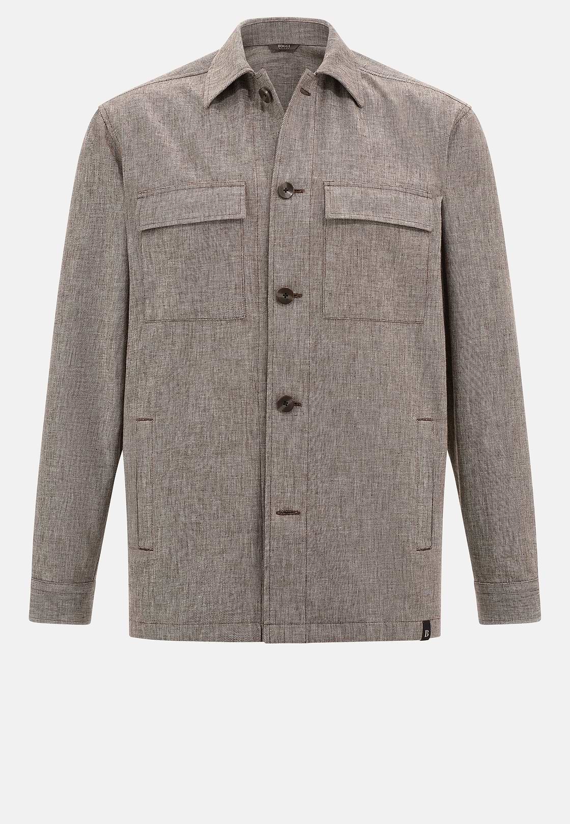 Cotton Linen Shirt Jacket, Brown, hi-res