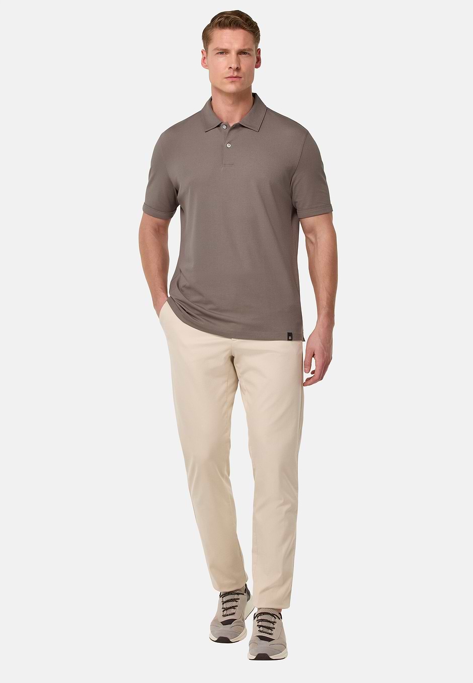 S.Cafè® High-Performance Piqué Polo Shirt, Taupe, hi-res