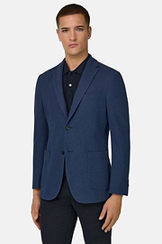 B Jersey Micro Textured Jacket in Pure Cotton, Medium Blue, thumb, 1