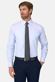 Shirt in Striped Cotton Poplin Regular Fit, Light Blue, thumb, 1