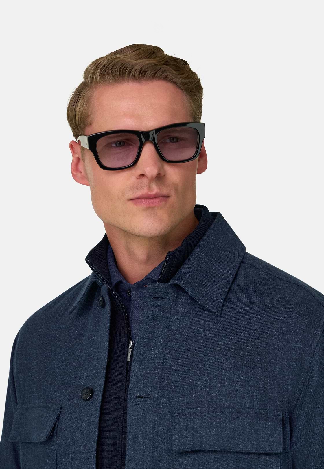 Overshirt in Double-Face Denim, Navy blue, hi-res, 3