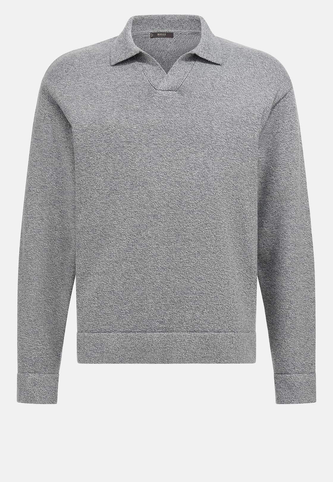 Cotton and Silk Knitted Polo Shirt, Grey, hi-res